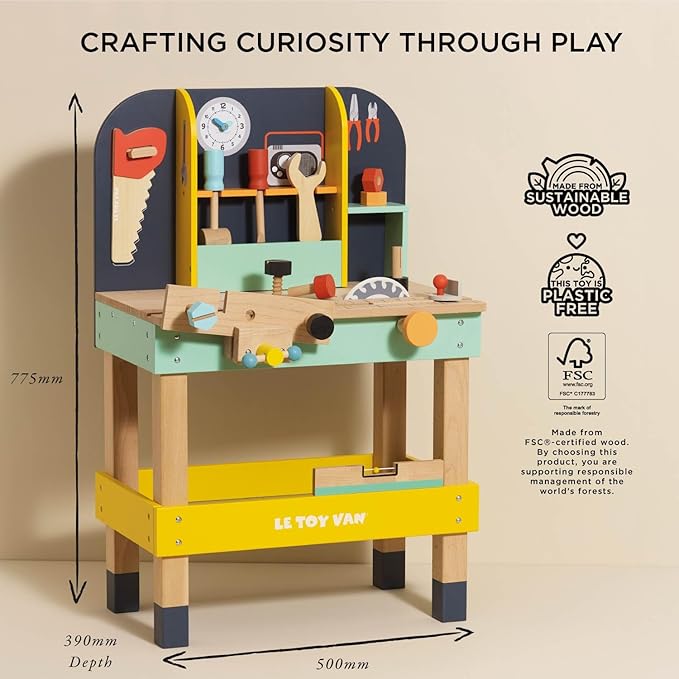 Le Toy Van - Wooden Toy Work Bench Set | Large Educational Construction Set for Role Play | Pretend Play Wooden Tools - Suitable for 3 Year Olds+
