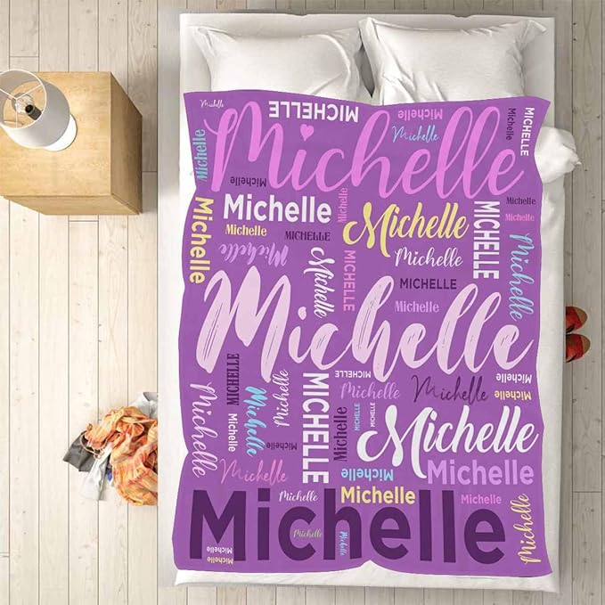 M YESCUSTOM Custom Blankets for Kids with Name, Personalized Baby Blankets for Girls Boys Adult Toddler Customized Soft Throw Blanket Birthday Christmas Valentines Day Purple