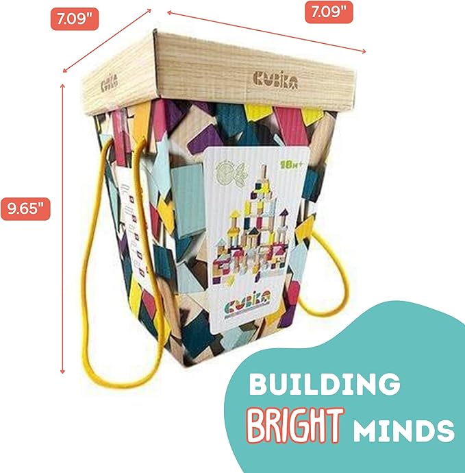 CUBIKA 100 Piece Wooden Blocks Construction Kit– Montessori-Inspired Stacking Toy for Toddlers and Kids– Durable Wooden Blocks for Creativity, Fine Motor Skills, and Early Learning