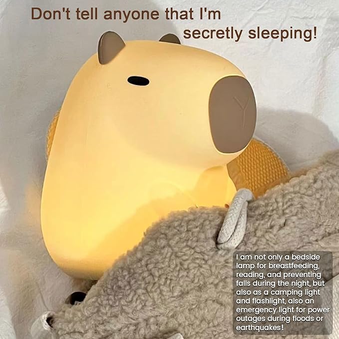 Capybara Cute Night Light, Squishy Capybara Lamp Xmas Gifts Toys, Rechargeable LED Dimmable Silicone Nightlight for Kids, Funny Light Up Capibara, Baby Nursery College Dorm Fall Décor