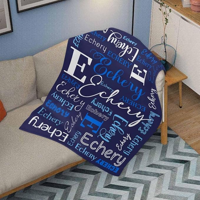 M YESCUSTOM Custom Baby Blanket with Name, Personalized Name Throw Blanket for Girls Boys Kids Customized Flannel Blanket for Men Women Valentines Day Mother's Day Christmas Newborns Dark Blue