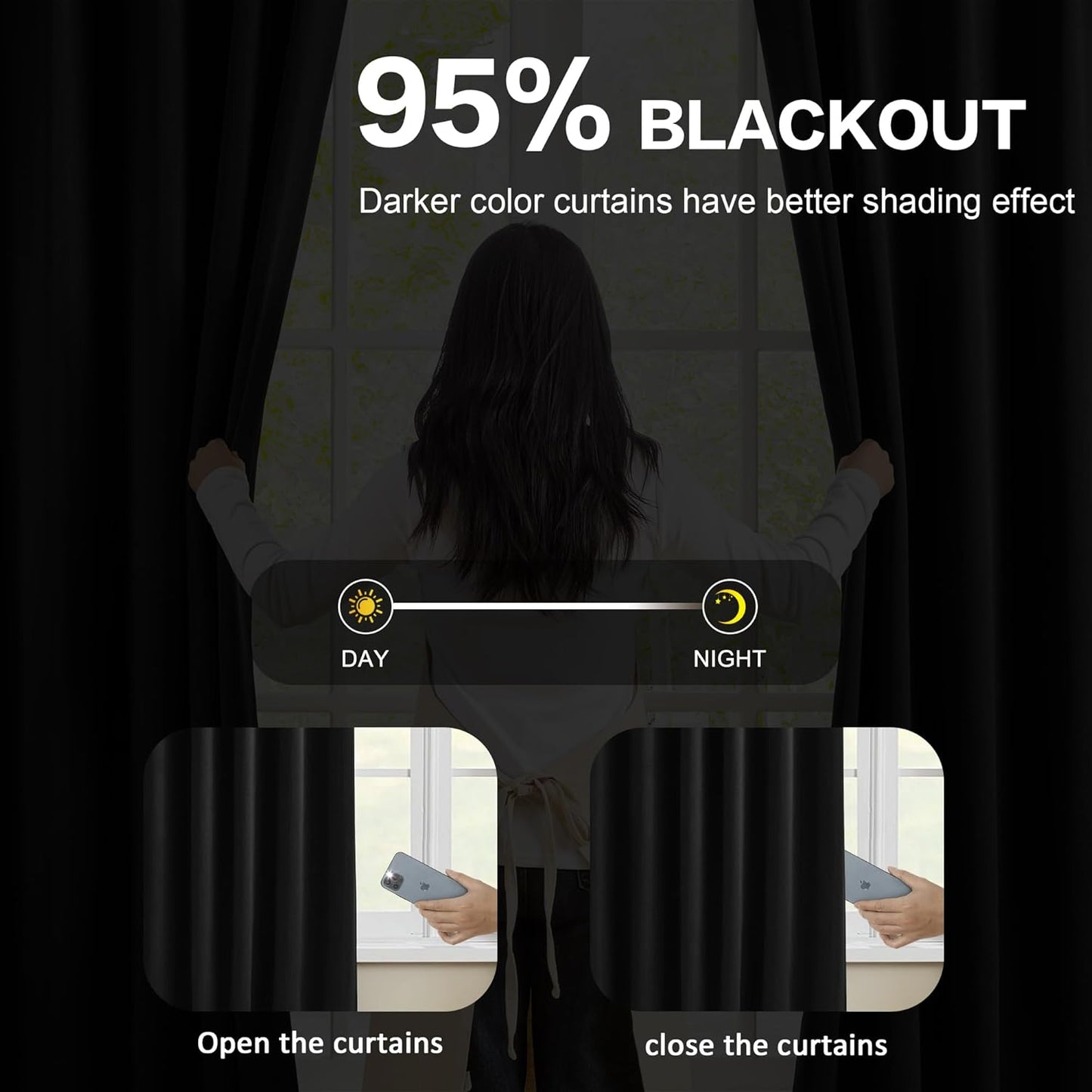 KEQIAOSUOCAI Pinch Pleated Blackout Curtains 92 Inch Long 2 Panels for Bedroom Living Room Thermal Insulated Black Out Window Curtain Pinched Pleat Drape with Hooks (W40 x L92 Inch, Black)