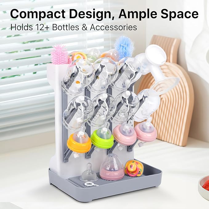 Ultimate Baby Bottle Drying Station -Space Saving Standing Drying Rack for Baby Bottles Multi-Level Vertical Holder for Maximum Airflow & Storage