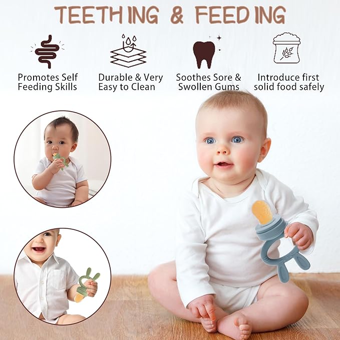 WAJIAYON Baby Breastmilk Popsicle Molds & Baby Fruit Feeder (3 Pack), Baby Food Freezer Tray Storage Containers, Silicone Teething Pacifier Feeder and Teether for Babies,Baby Feeder - Green