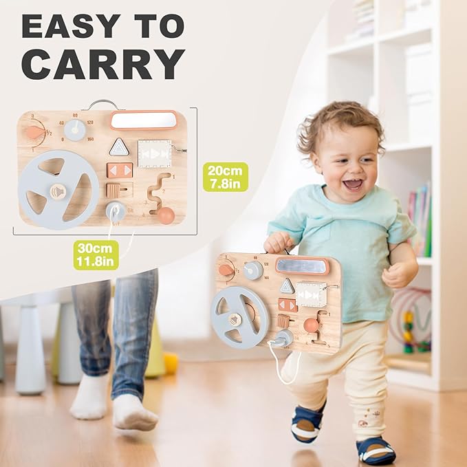 Vanplay Montessori Busy Board for Toddlers - Wooden Montessori Toys, Aesthetic Sensory Activity for Fine Motor Skills, Travel Busy Board Educational Sensory Toys for Boys and Girls