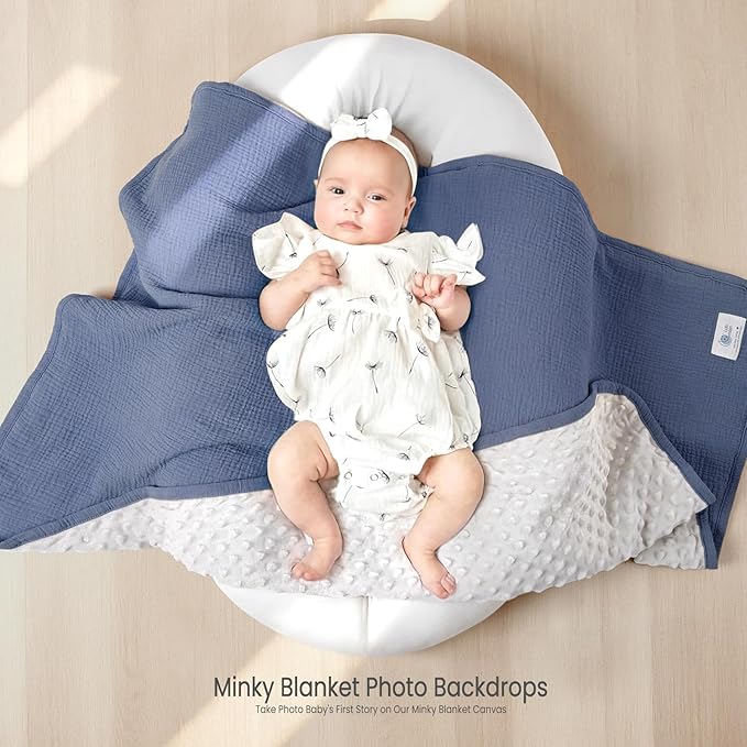 lulumoon Baby Blanket for Newborn Receiving: Minky Dot & Muslin Lightweight - Thermal Blanket Gift for Baby Shower & Hospital Welcoming 30"x40"（Blue）