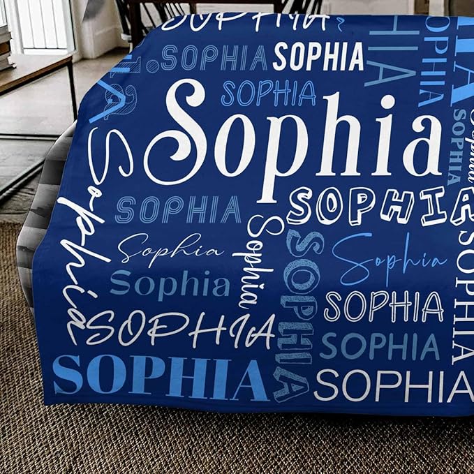 InterestPrint Ship Next Day,Personalized Baby Name Blanket for Kids Adults Custom Tolder Blankets with Name Text Pattern Navy Blue Customized Throw Blanket for Boys Girls Gifts on Birthday Christmas
