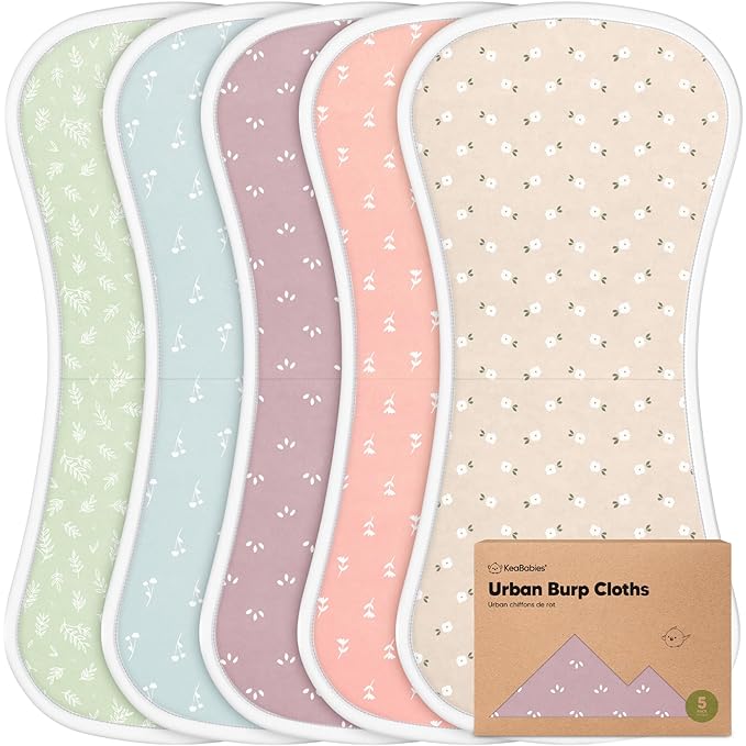 Organic Burp Cloths Baby Boy & Girl - 5-Pack Super Absorbent Cotton Burping Cloths for Babies, Soft & Plush Newborn Spit Up Rags, Infant Towels for Milk Spit Up, Unisex, Large 21" x 10" (Blooms)