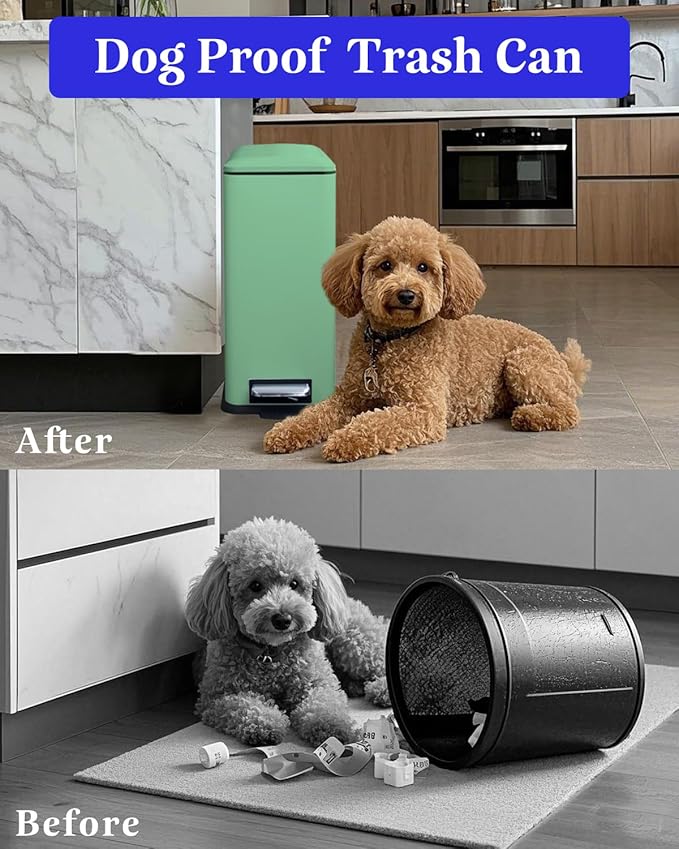 Rubbish Bin with Lid, 10 L, Stainless Steel Bathroom Waste Bin, Small Waste Bin, Pedal Bin, Stainless Steel for Bathroom, Bedroom and Office, Green