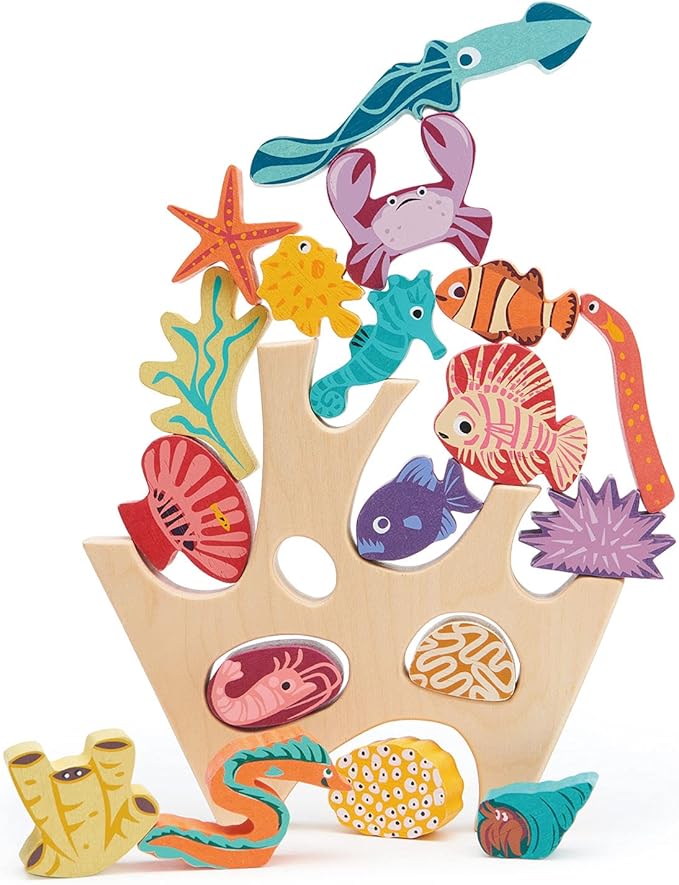 Tender Leaf Toys - Stacking Coral Reef - Colorful Wooden Stacking Coral Reef Toy Set Improving Balancing Activities Toy for Kids 18 Months+