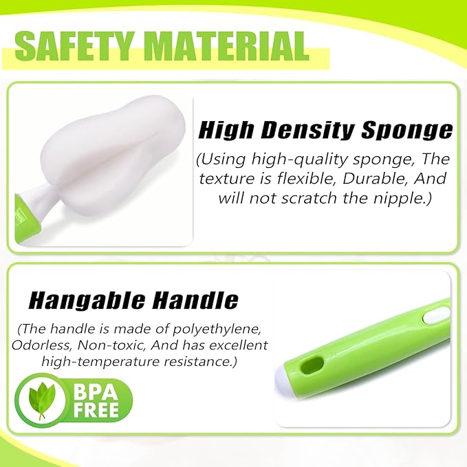 INVODA 24 PCS Sponge Nipple Bottle Brushes, Baby Bottle Brush with 8 PCS Nipple Cleaner, 8 PCS Replacement Heads and 8 PCS Straw Brushes (White)