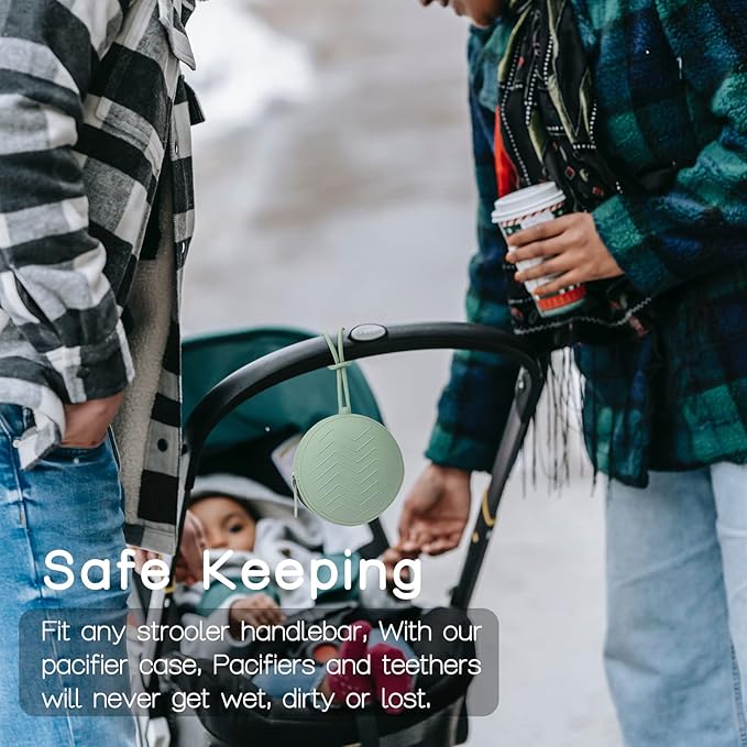 2-Pack Silicone Pacifier Holder Case - BPA-Free Pacifier Holder Pouch for Baby Boys & Girls- Portable & Dishwasher Safe Soother Container for On-The-Go Use (Sand/Light Grey)