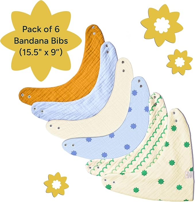 Bandana Bibs - 100% Organic Premium Muslin Cotton, 7-Layers for Drooling, Teething, Feeding