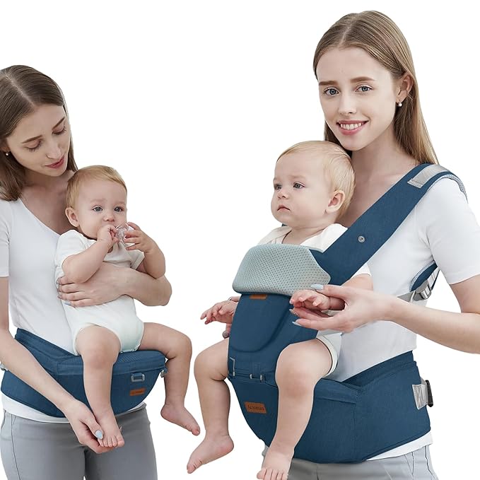Baby Carrier with Hip Seat, Baby Carrier Newborn to Toddler, 6-in-1 Ways to Carry, All Seasons, Adjustable Baby Holder Carrier for Breastfeeding(Dark Blue)