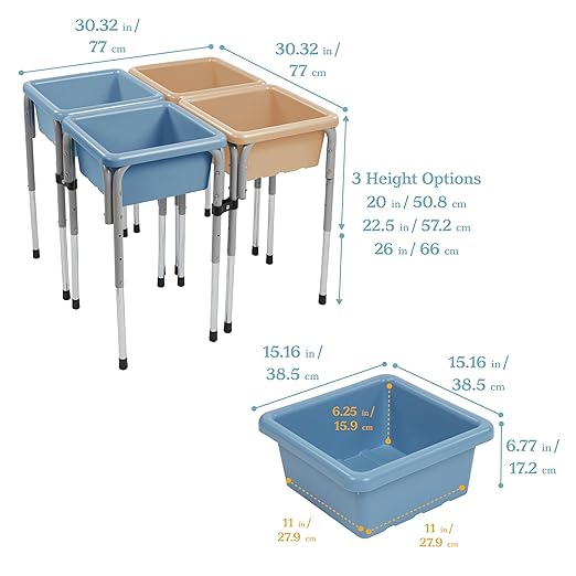 ECR4Kids 4-Station Sand and Water Adjustable Play Table, Sensory Bins, Sand/Powder Blue