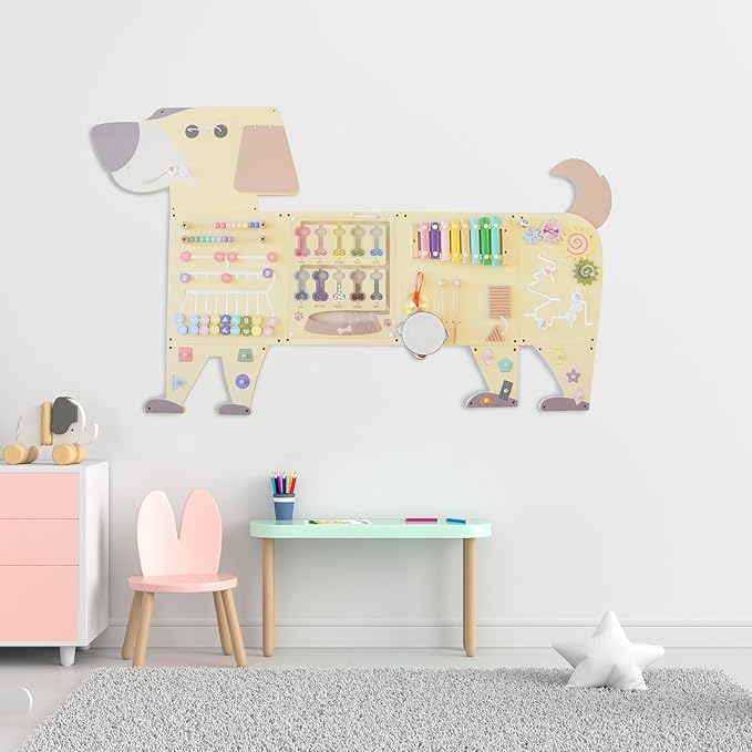 Dog Activity Wall Busy Board Panels, Toddler Learning Activity Center, Montessori Sensory Activity Board, Educational Toys for Children’s Playroom & Daycare
