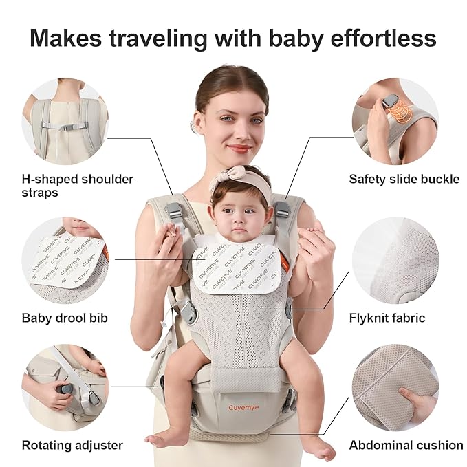 Baby Carrier with Hip Seat, 2-in-1 Forward-Facing Carry for Newborn to Toddler，Knob Design - Precision Adjustment，All Seasons Holder Infant Carriers Fits Waist Sizes up to 45 Inches (Grey)