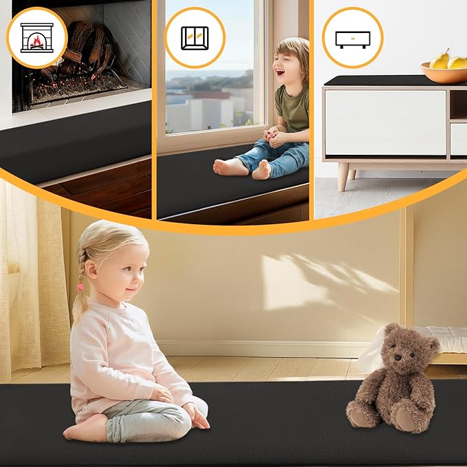 Thick Memory Foam Fireplace Baby Proofing, 90.5x15 in Soft Hearth Cover Baby Proof, Hearth Cushion Fireplace Protectors for Children Proofing, Edge Protector, Black