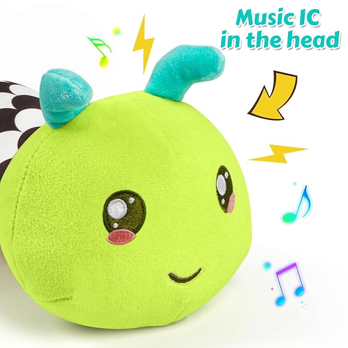 Baby Sensory Toys for 0-6 6-12 Months, Musical Stuffed Caterpillar Toy with Crinkle Rattle Mirror, Baby Essentials Infant Tummy Time Toys for 3 6 9 12 18 Months, Newborn Boys Girls Shower Gifts
