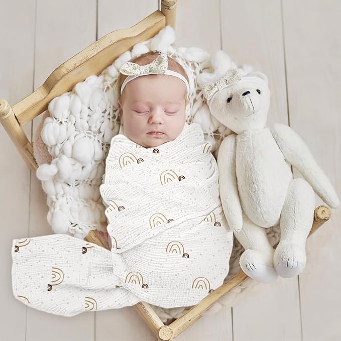 lulumoon Baby Muslin Swaddle Blankets: Soft Receiving Blanket for Newborn - Cotton Swaddling Blanket for Neutral 3Pack(Rainbow Brown)
