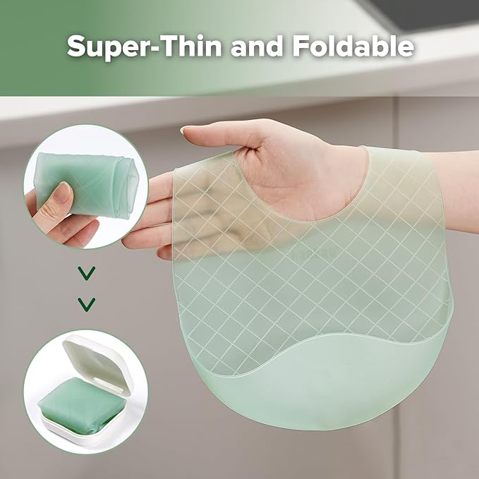 haakaa Lightweight Silicone Pocket Bib – Ultra-Light & Foldable Travel Silicone Baby Bibs with Deep Food Catcher Pocket, Adjustable Waterproof Design, Baby Feeding Essentials
