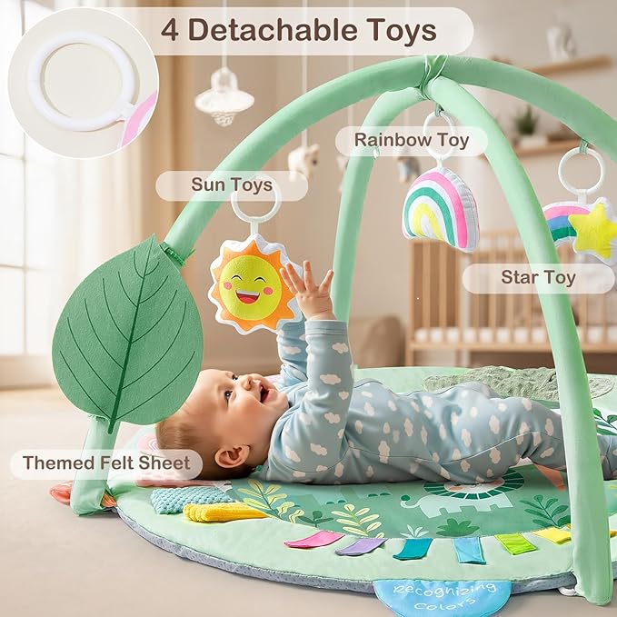 Baby Play Gym Mat Tummy Time Mat, Washable Baby Activity Play Mat for Sensory, Visual, Hearing, Touch Development, Baby Toys Shower Gift for Newborn