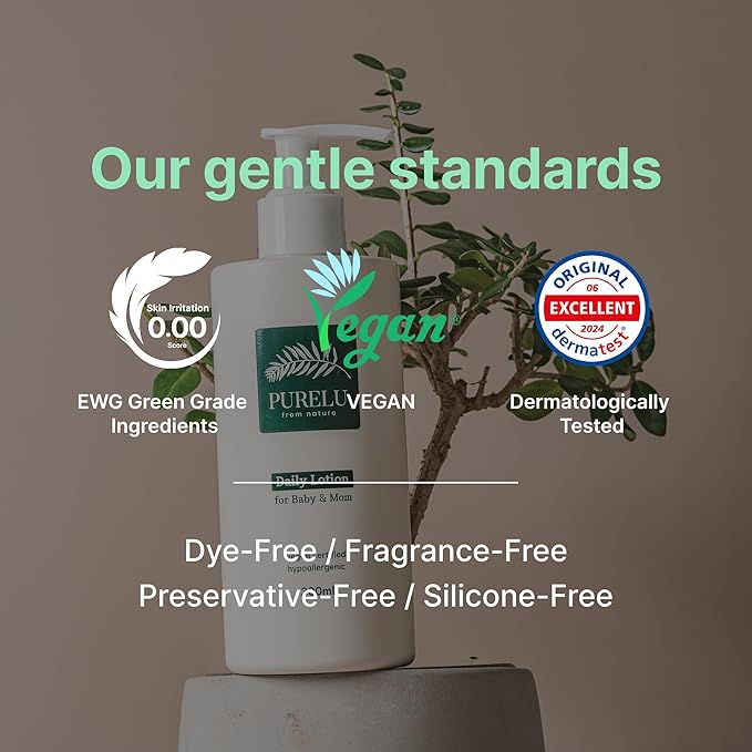 PURELU Baby Lotion For Newborn, Toddler Lotion, Vegan Body Lotion For Sensitive Skin, Baby Skin Care, Hypoallergenic Fragrance Free (10.14 Fl Oz / 300ml)