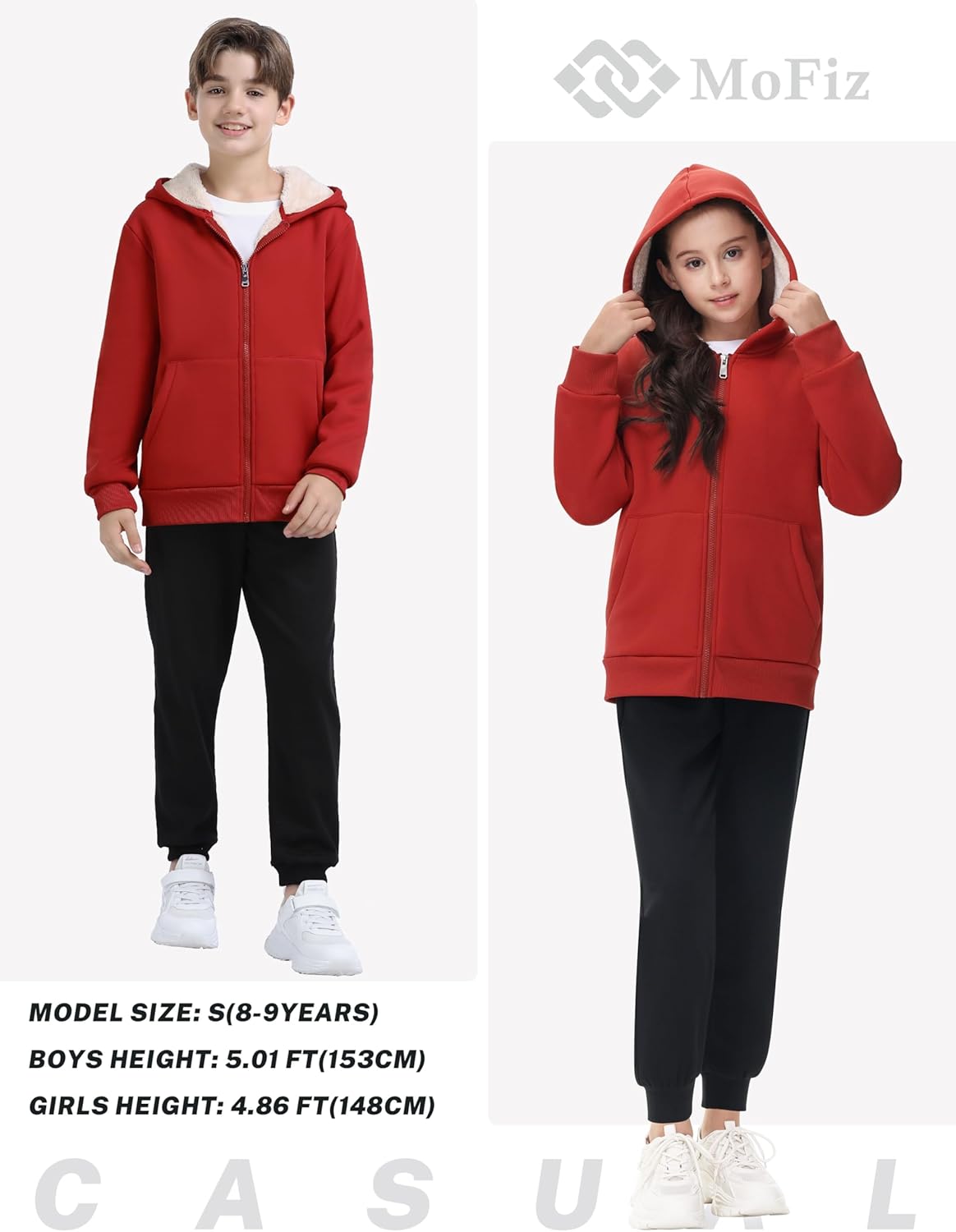 MoFiz Kids Fleece Jackets Sherpa Lined Hoodie Jacket Hooded Zip up Sweatshirt Coats for Boys Girls Winter Casual Outerwear