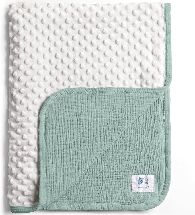 lulumoon Baby Blanket for Newborn Receiving: Minky Dot & Muslin Lightweight - Thermal Blanket Gift for Baby Shower & Hospital Welcoming 30"x40"（Sage）