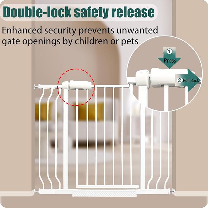 71.5-76.3 Inch Extra Wide Baby Gate, Heavy-Duty Metal Safety Gate for Stairs & Hallways, White Pressure Mounted with Extension Kit