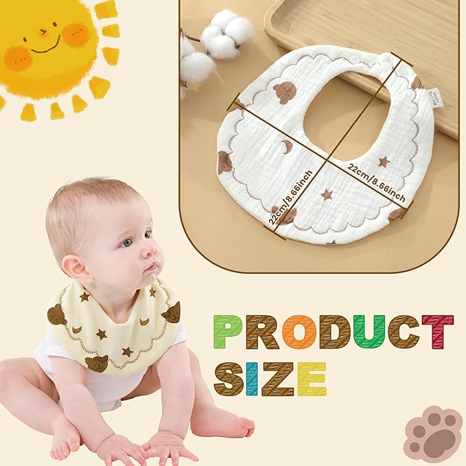 EllieHouse Baby Bibs for Girls Boys 8 Pack Muslin Drool Teeth Drooling Teething Bibs Muslin Cotton for Toddler Infant