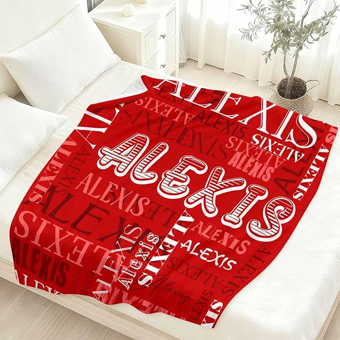 M YESCUSTOM Custom Name Blankets with Name, Personalized Baby Blankets for Kids Bed Throw Blanket for Girls Boys Customized Baby Blanket Birthday Valentines Day Red