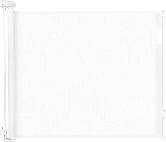 Retractable Baby Gates Extra Wide, 34" Tall Extends up to 71" Wide, Dog Gate Indoor for Stairs, Pet Gate with Support Rods for Doorways Hallways Indoor & Outdoor-White