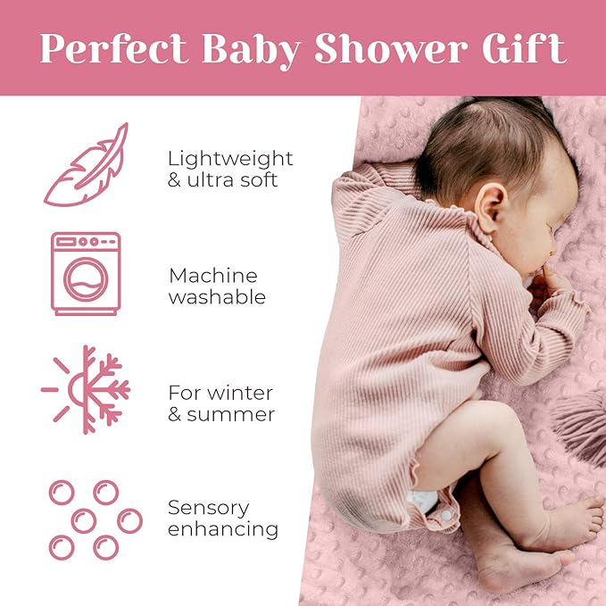 berry bebe Personalized Baby Blanket for Girls and Boys, Ships from USA Custom Baby Blankets, Personalized Gifts with Name, Plush and Cozy Pink Minky Dot, Gifts for Newborn, Newborn Essentials