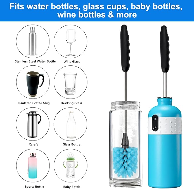 2 Pack Water Bottle Brush,15-inch Long, Bottle Brush Cleaner, Bottle Scrubber, Kitchen Scrub Brush Suitable for Water Bottles, Cups, Glasses, Baby Bottles, Wine Glasses, Blue