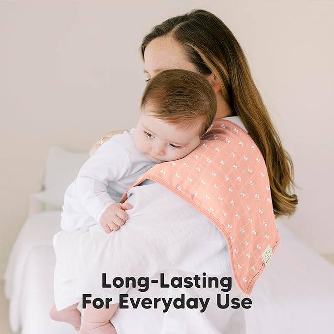 5-Pack Cotton Muslin Burp Cloths Baby Girls, Boys - Soft & Absorbent Spit Up Burp Rags, Large Muslin Towel, Cotton Wash Cloths for Babies, Newborn, Infant, No Shrink, Durable, Neutral (Wild Bloom)