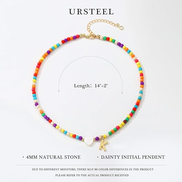 Ursteel Stocking Stuffers for Teen Girls - Trendy Beaded Choker Necklace for Women Teenage Girls, Personalized Letter Initial Necklaces Christmas Gifts for Grandkids