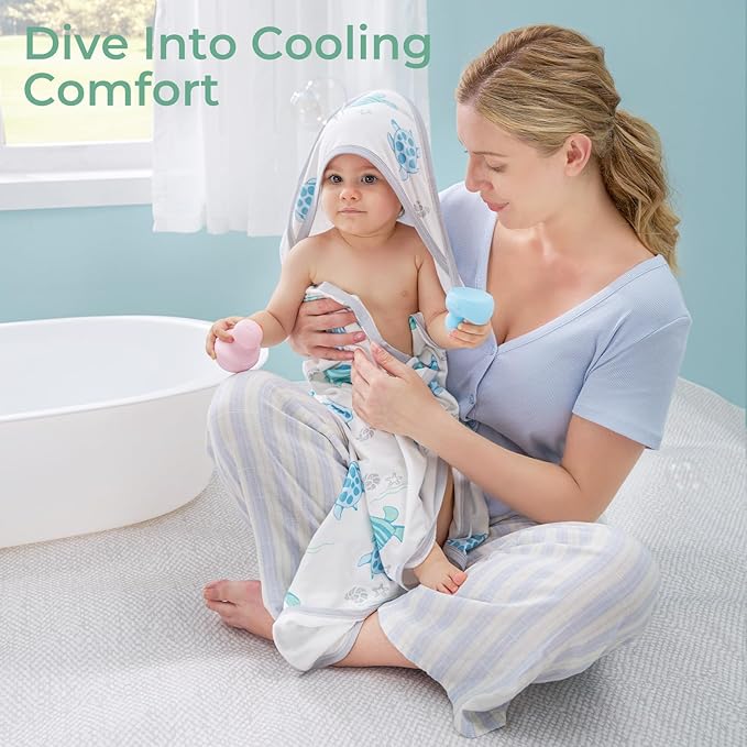 Momcozy Baby Towel with Hooded-Original Design Baby Towel Set -Soft & Absorbent- Shower Gifts or Bath Essential for Infant, Newborn, Toddler, Marine Sea Turtle Shells Magic