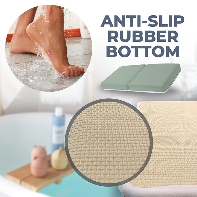 Comfortable Baby Bath Kneeler and Elbow Rest Pad Set – Thick Memory Foam Bath Kneeling Pad with Elbow Support – Baby Bathtub Cushion with Toy Organizer for Bathing Infant or Toddler - Green