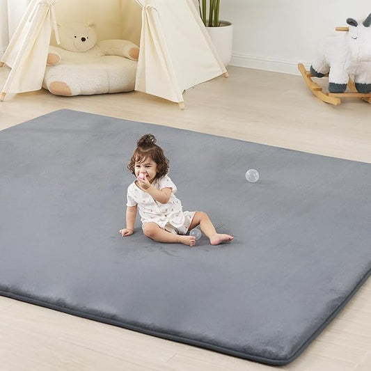 1.3" Thick Baby Floor Play Mat 79x118, Basic Padded Foam Mat for Tummy Time Crawling, Non Slip Cushioned for Babies Toddlers Infants Kids (Dark Grey)