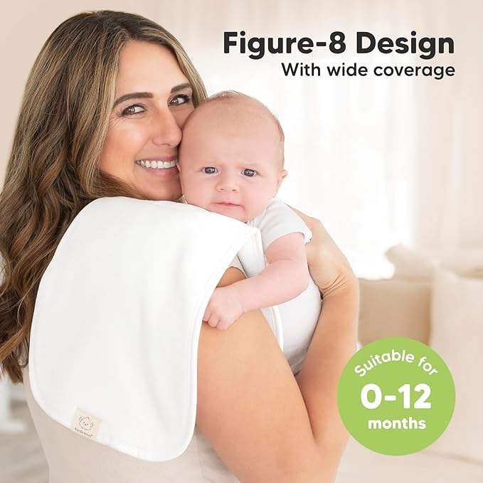 Organic Burp Cloths Baby Boy & Girl - 5-Pack Super Absorbent Cotton Burping Cloths for Babies, Soft & Plush Newborn Spit Up Rags, Infant Towels for Milk Spit Up, Unisex, Large 21" x 10" (Soft White)