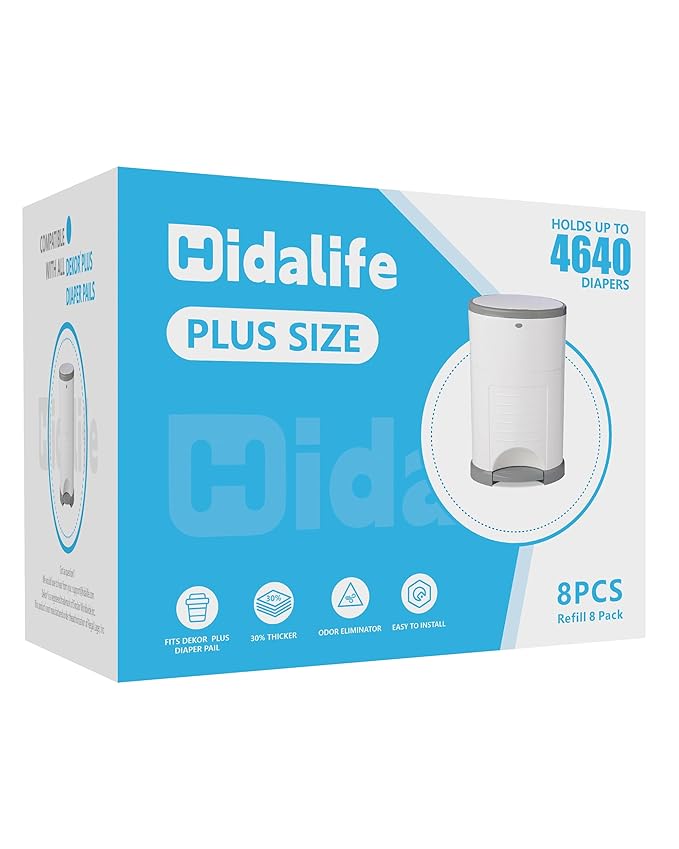 HIDALIFE Refills Compatible with Dekor Plus Diaper Pails, Disposable Diaper Trash Bags, Extra Thick Diaper Pail Refill Liners, Hold Up to 4640 Diapers (8 Pack)