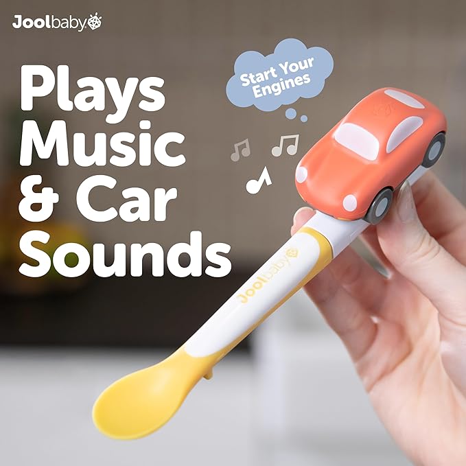 Jool Baby Musical Baby Spoons, 3 Spoons + Car with Fun Sounds - Multi-Stage Spoon for Infant Feeding & Training Babies 6+ Months to Self-Feed