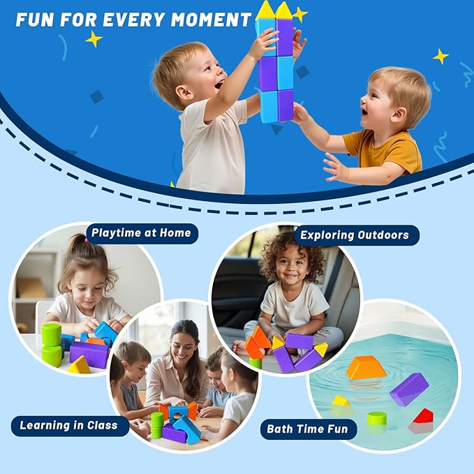 Magnetic Building Blocks for Toddlers 3+, Large Magnetic Stacking Blocks in 8 Shapes, Montessori Building Toy, Colorful Magnet Toys for Kids Ages 3-5 (22PCS)