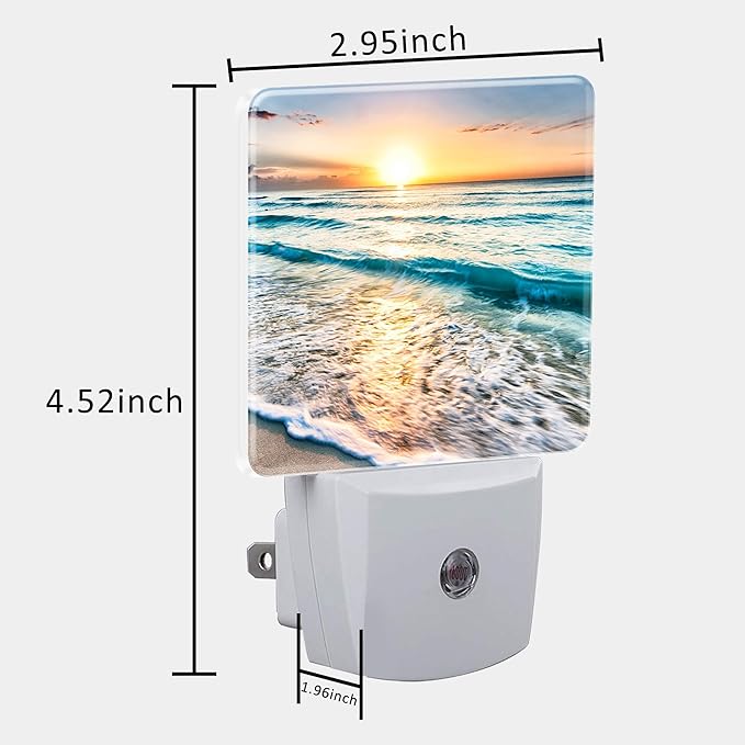 Beautiful Sunrise Over Beach Night Light Plug into Wall with Dusk to Dawn Sensor Cute Nightlight for Kid Girls Boys Women Men Room Decor, Hallway, Kitchen, Bathroom, Nursery, Stairs