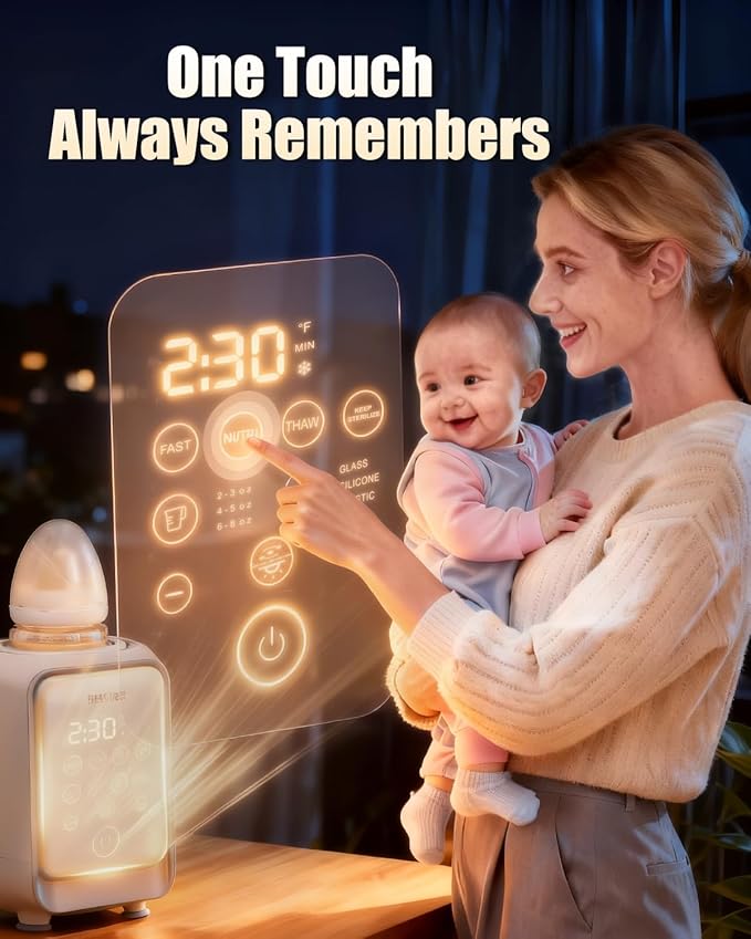 12-in-1 Baby Bottle Warmer for Breastmilk, 98°F 2m Fast Heating Milk Warmers, 24H Locks Nutrients with 360° Swirlable Heat, Precise Even Warming & Temperature Control, Fits All Bottles, Bags, Jars