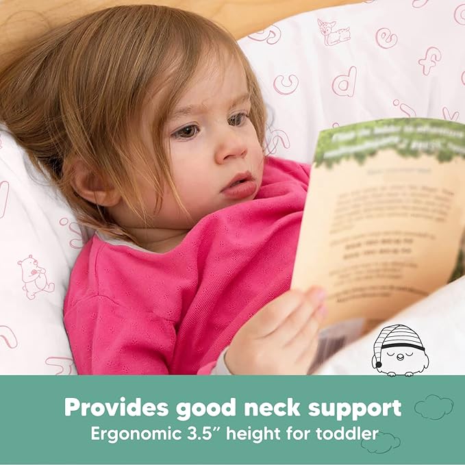 Toddler Pillow with Pillowcase - 13x18 My Little Dreamy Kids Travel Bed Pillows for Sleeping, Organic Cotton Small Pillowcase, Soft & Breathable, Machine Washable, Toddlers 2-5 (ABC Land Rose)