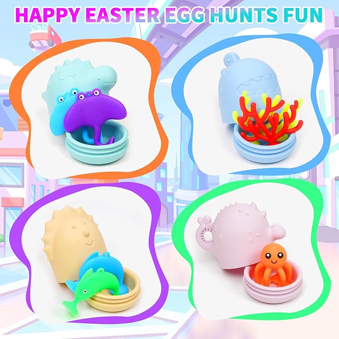 Baby Bath Toys, 13 Pcs Silicone Mold Free Bath Toys with a Storage Bag, Squeezable Dinosaurs Bathtub Toys, No Hole Sensory Ocean Animal Suction Cup Toys for Toddlers 1 2 3 4 5 6 Years