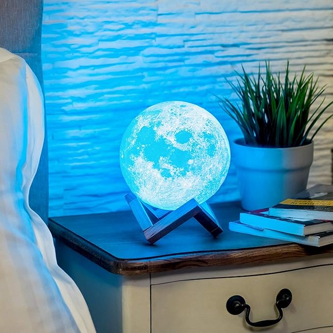 PRUGNA Moon Lamp, 1200mAh Ultra-Long Endurance Night Light, 7.1" 16 Colors LED Moon Light, Remote&Touch Control Room Decor Lamps for Kids Women Gift