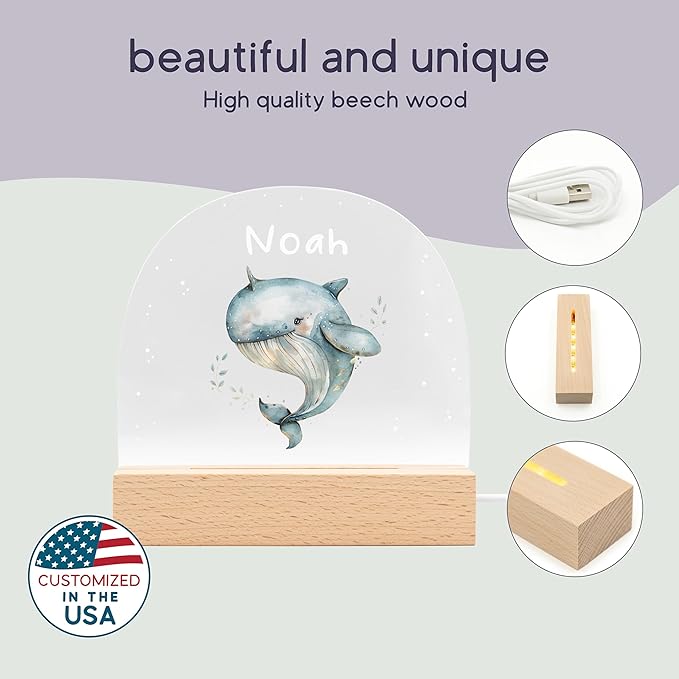 Baby Boy Personalized Items/Infant Gifts for Baby Boy/Personalized Toddler Gifts/Custom Night Light with Name/Unique Newborn Essentials/Whale